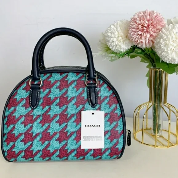 NWT COACH SYDNEY SATCHEL with HOUNDSTOOTH DESIGN CJ628 - Picture 6 of 13
